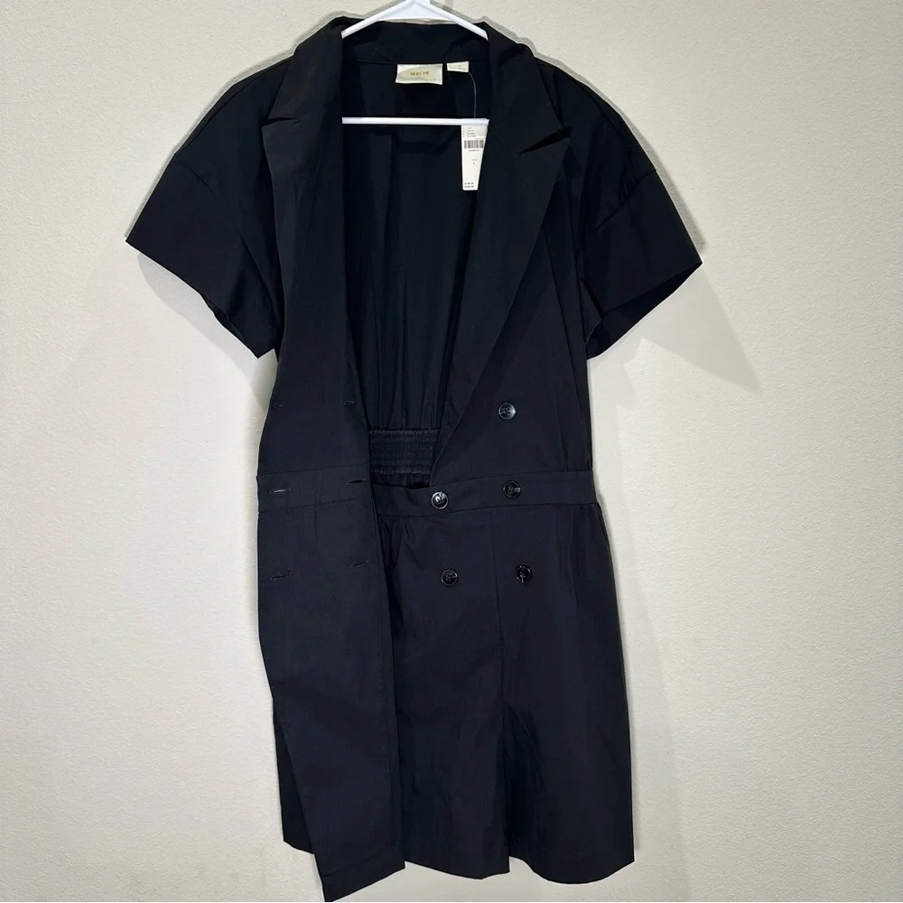 Maeve by Anthropologie Short-Sleeve Black Blazer Romper with Pockets NWT - Picture 3 of 14